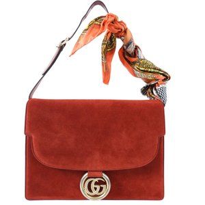 Authentic Gucci Brick Red Medium Suede Ring Scarf Bag
